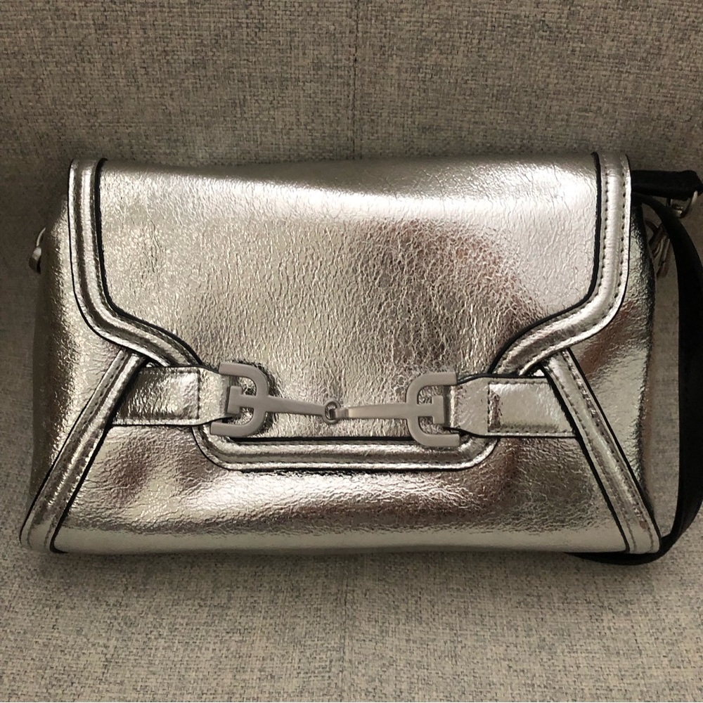 Sliver and black, double sided clutch and wristlet
